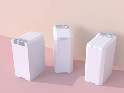 Three White Washing Machines Against Light Pink And Beige Geometric Background 3d model