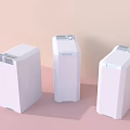 Three White Washing Machines Against Light Pink And Beige Geometric Background