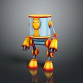 Game Movie Character Robot 3D Model With Blue Orange Cylindrical Body Mechanical Arms Legs