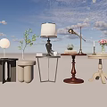 Stylish Side Tables With Table Lamps Green Plants And Decorative Items 3d model