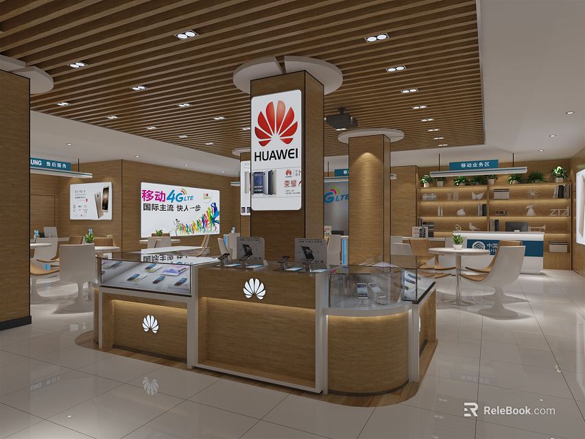 Modern Huawei Digital Store Interior With Display Counters And Electronic Products 3d model 