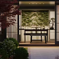 Garden Landscape Design with Courtyard Stone Pathway Green Plants Seating and Lanterns