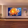 Modern TV Background Wall Featuring Vibrant Orange Yellow Flower Art And Decorative Plants