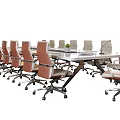 Modern Conference Table With Ergonomic Rolling Chairs Microphone And Green Plant Decoration