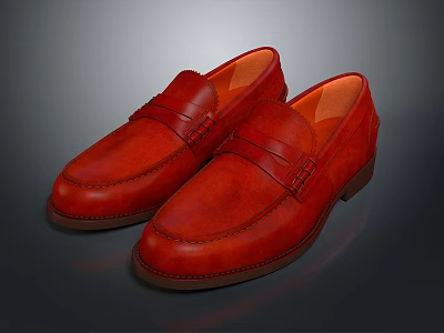 Stylish Red Leather Loafers Comfortable Design For Everyday And Formal Wear 3d model