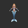 3D Model of a Woman as Mermaid with Blue Tail and Brown Curly Hair