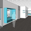 School Corridor With Orange Pillars Y10 Signs Elevators And Windows 3d model