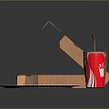 Tasty Pizza In Open Box With Vegetables Meats Coke Can And White Plate