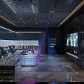 Modern Luxury KTV Lounge With Ambient Lighting Comfortable Seating And Glossy Bar Counter