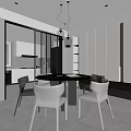 Modern Restaurant Interior With Round Dining Table Grey Chairs And Pendant Lights 3d model