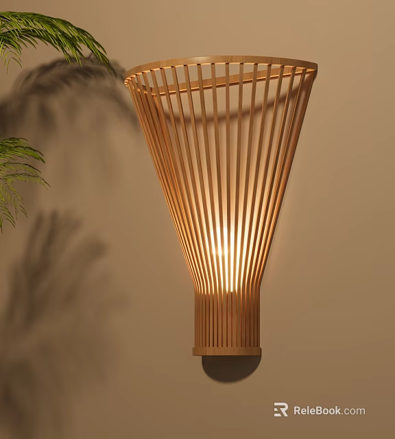 Natural Bamboo Conical Wall Lamp with Warm Light and Plant Shadow Design 3d model 