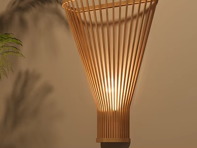 Natural Bamboo Conical Wall Lamp with Warm Light and Plant Shadow Design 3d model