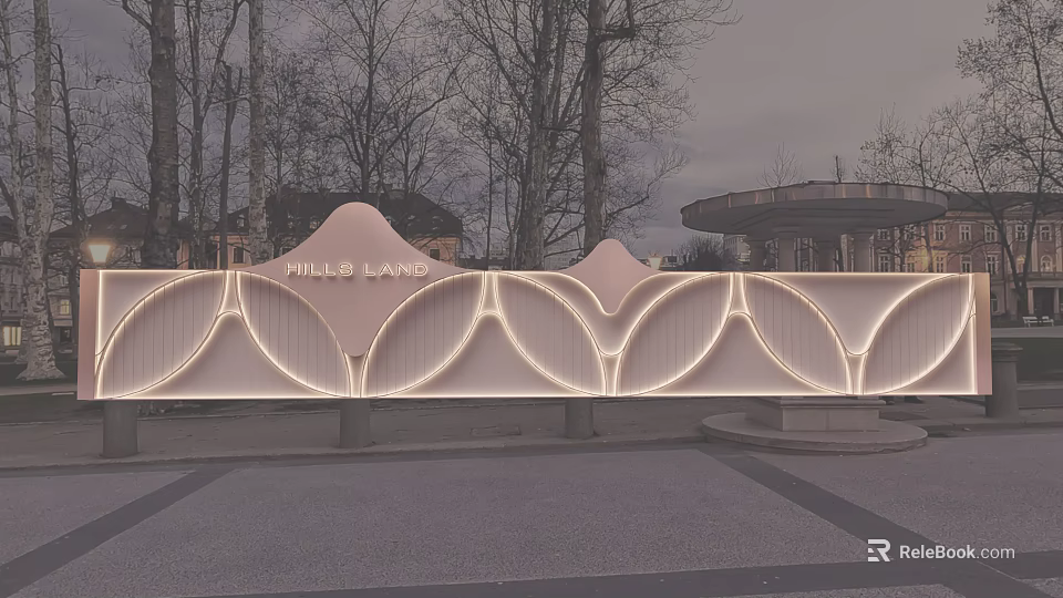 Illuminated Building Exterior Wall With Curved Design At Milles Land Plaza Surroundings 3d model 