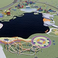 Children's Play Area with Lakeside Scenic Paths Various Play Structures and Green Spaces