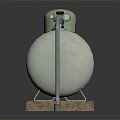 Light Green Gas Cylinder With Green Cap Pipes Valves And Pink Orange Label On Base