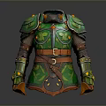 Green Decorative Armor With Brown Belt And Gold Accents For Fantasy Games