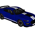 Blue Sports Car With White Stripes Black Rear Spoiler Black Wheels And Sporty Design