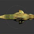3D Fantasy Shark Character Model Featuring Yellow Body Open Mouth And Sharp Teeth