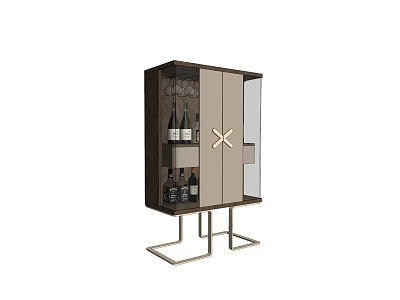 Elegant Modern Wine Cabinet With Glass Door And Metal Frame For Wine Storage 3d model