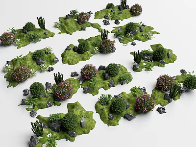 Exquisite Natural Garden Landscape Design With Lush Green Plants Colorful Bushes And Stones 3d model