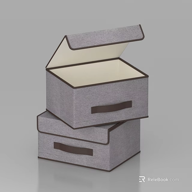 Gray Fabric Storage Boxes With Lids And Brown Handles For Home Organization Stacked 3d model 