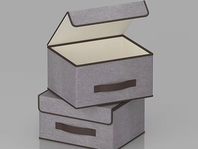 Gray Fabric Storage Boxes With Lids And Brown Handles For Home Organization Stacked 3d model