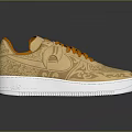 Golden Stylish Sneakers With Orange Laces And Patterned Design On White Sole