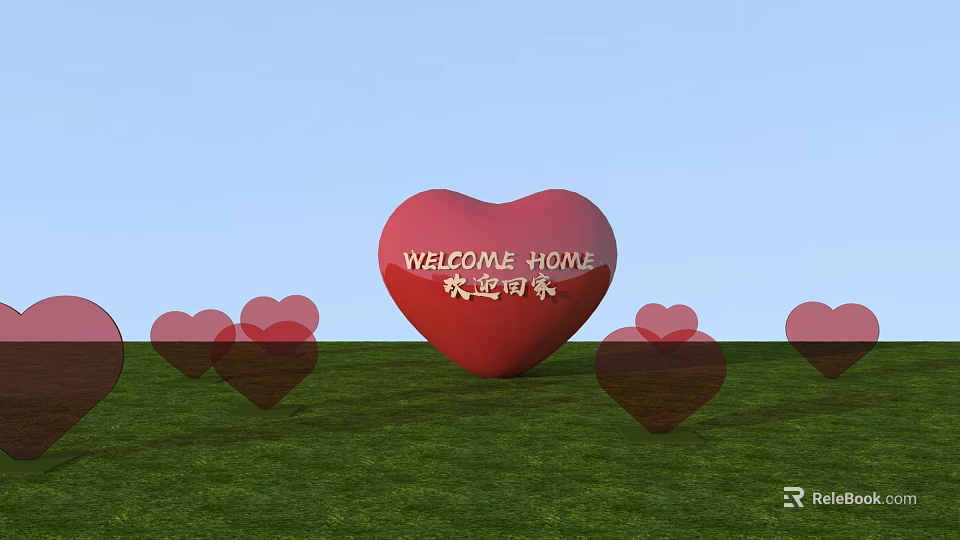 Roadside Welcome Heart Sculpture With Green Grass And Blue Sky Background 3d model 