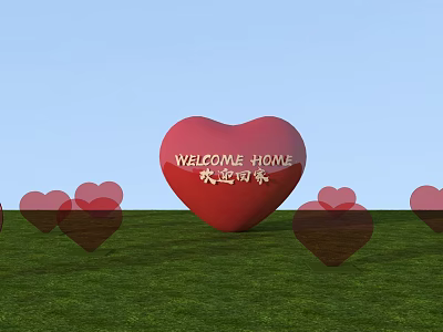 Roadside Welcome Heart Sculpture With Green Grass And Blue Sky Background 3d model