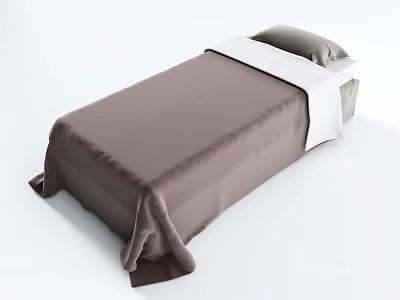 Simple Single Bed With Brown Bedding Gray Pillow And Comfortable Mattress Design 3d model