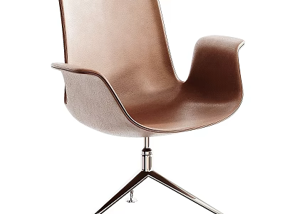 Modern Brown Leather Office Chair With Metal Swivel Base And Armrests 3d model
