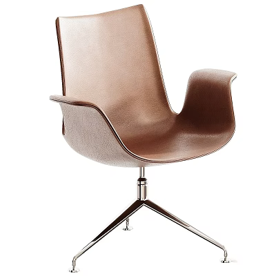Modern Brown Leather Office Chair With Metal Swivel Base And Armrests 3d model
