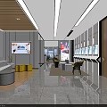 China Unicom Service Hall Modern Interior With Marble Reception Desk Display Screens And Green Plants