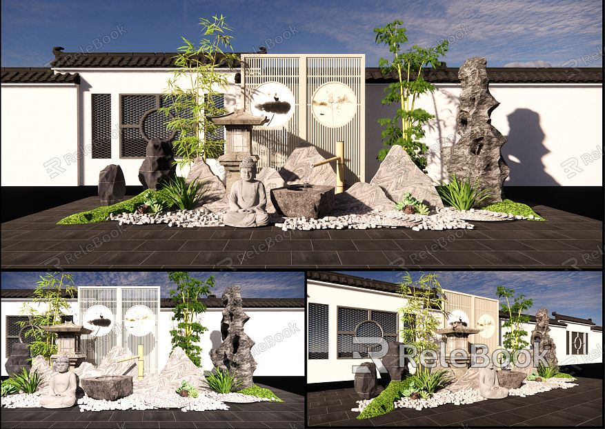 New Chinese Landscape Sits Courtyard Sits model