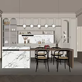 Cream Style Restaurant Wine Cabinet Bar Table and Chair Bar Chandelier Single Chair Picture Bookshelf 3d model