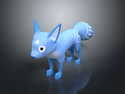 Cartoon Blue Fox Character 3D Model With Pointed Ears And Striped Tail 3d model