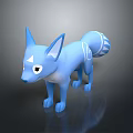 Cartoon Blue Fox Character 3D Model With Pointed Ears And Striped Tail