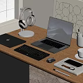 Modern Office Desk Setup With Laptop Tablet Keyboard Mouse And Headphones