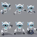 Cute White And Blue Robots With Various Poses And Glowing Elements 3d model