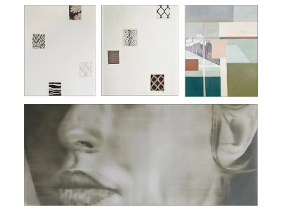 Abstract Paintings With Geometric Patterns And Black White Portrait Artwork 3d model
