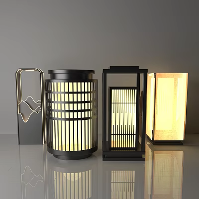 Black Frame Modern Lantern Pendant Lights With Lattice Design And Illuminated Glow 3d model