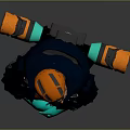 Futuristic Sci Fi Character In Orange Neon Outfit With Black Accents And Green Gloves