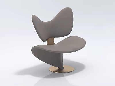 Modern Gray Leisure Chair With Unique Curved Backrest And Metal Base 3d model