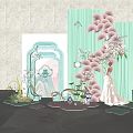 Elegant Photo Spot With Bride In White Wedding Dress Green Curtain Pink Butterfly Decorations