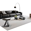 Modern Leather Sofa Coffee Table Set With Glass Top And Floor Lamp In Living Room