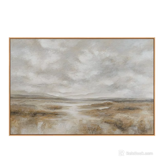 Abstract Painting With Neutral Gray Brown Tones And Natural Abstract Landscape Texture 3d model 