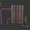 Modern Metal Radiator Structure With Multiple Fins Connecting Pipes And Support Brackets
