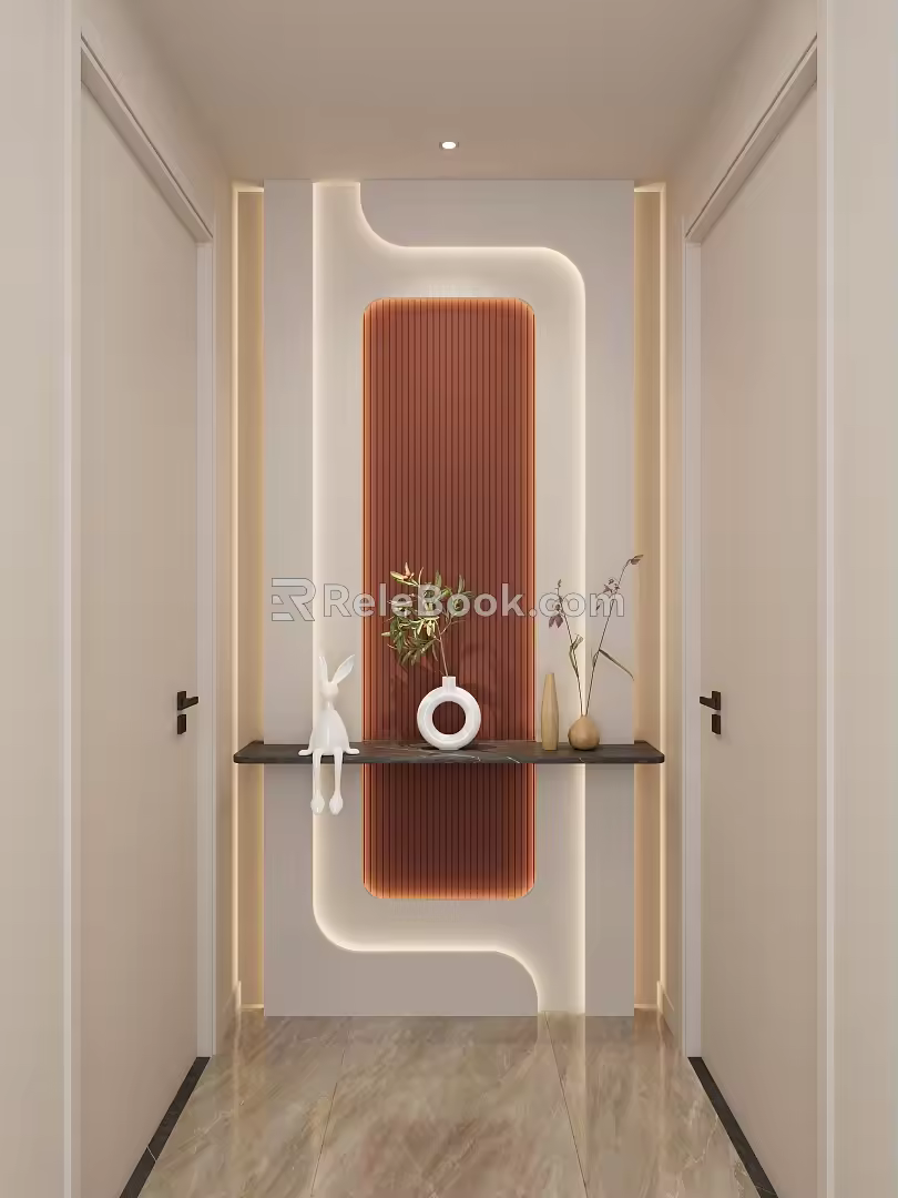 Simple Cream Style Arc Shape Hermes Orange Marble Corridor End View 3d model