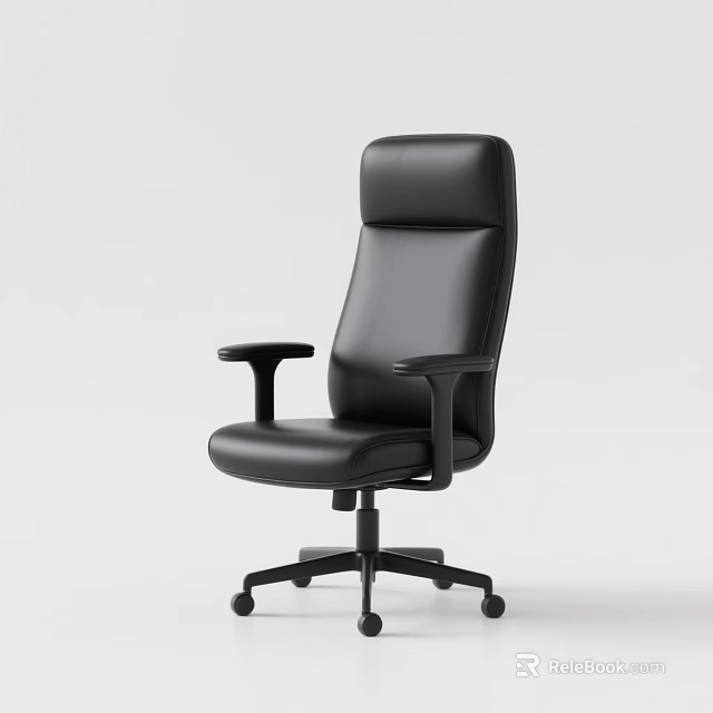 Modern Black Leather Office Armchair With High Back Armrests And Wheels 3d model 