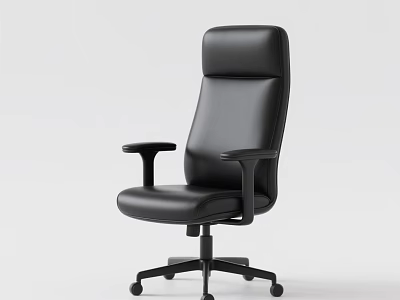 Modern Black Leather Office Armchair With High Back Armrests And Wheels 3d model